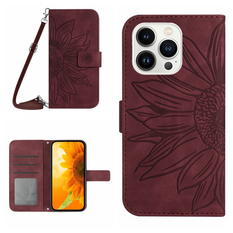 ART SUNFLOWER Pénztárca Tok Zsinórral Apple IPhone 16 Pro Max Bordóhoz