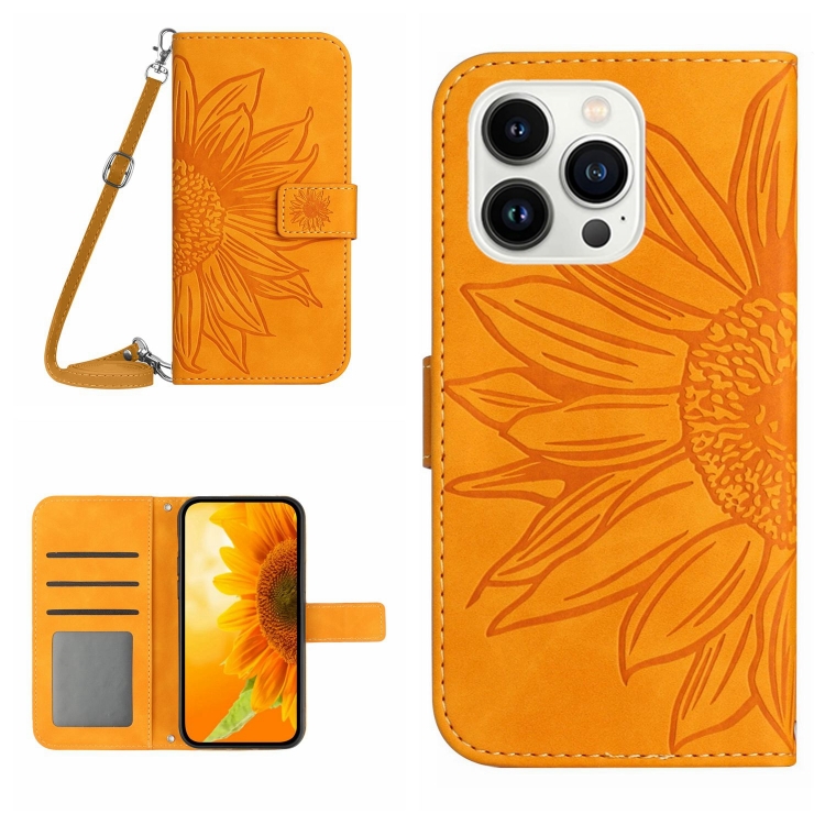 ART SUNFLOWER Pénztárca Tok Zsinórral Apple IPhone 16 Pro Max Sárga