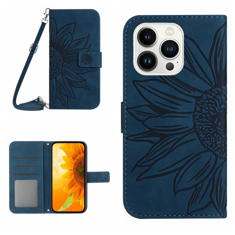 ART SUNFLOWER Pénztárca Tok Zsinórral Apple IPhone 16 Pro Max Sötétkék