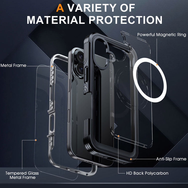 DUAL MAGSAFE Kétoldalas Védőburkolat Apple-hoz IPhone 16 Plus Fekete-szürke