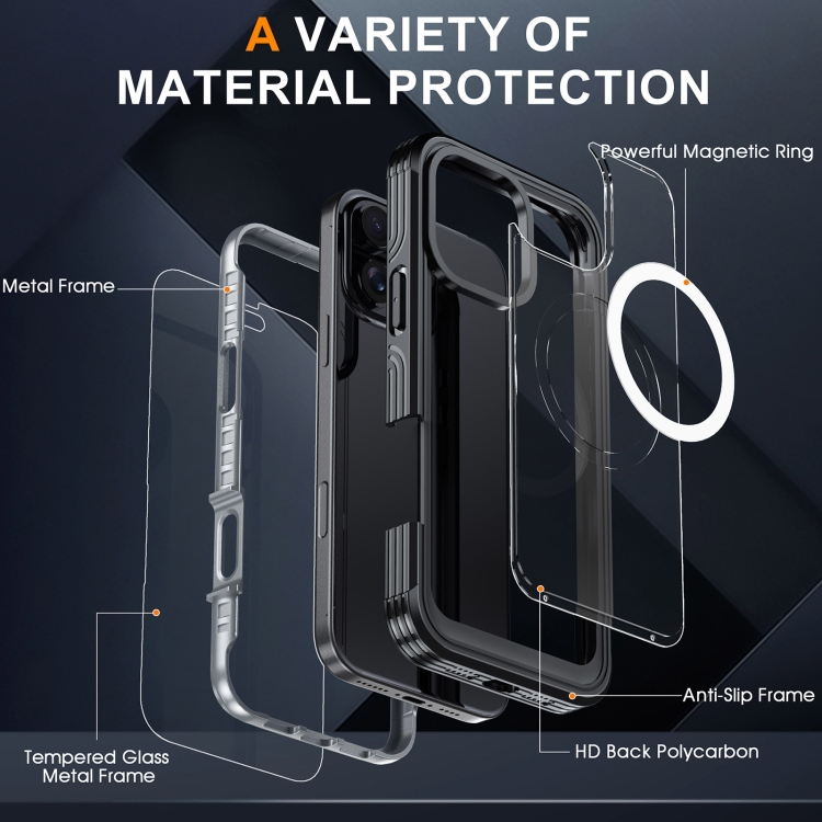 DUAL MAGSAFE Kétoldalas Védőburkolat Apple-hoz IPhone 16 Pro Fekete-szürke