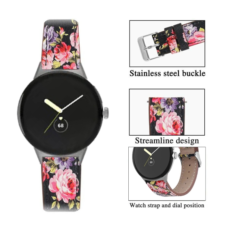 LEATHER Bőrszíj Google Pixel-hoz Watch3 45mm PINK FLOWER