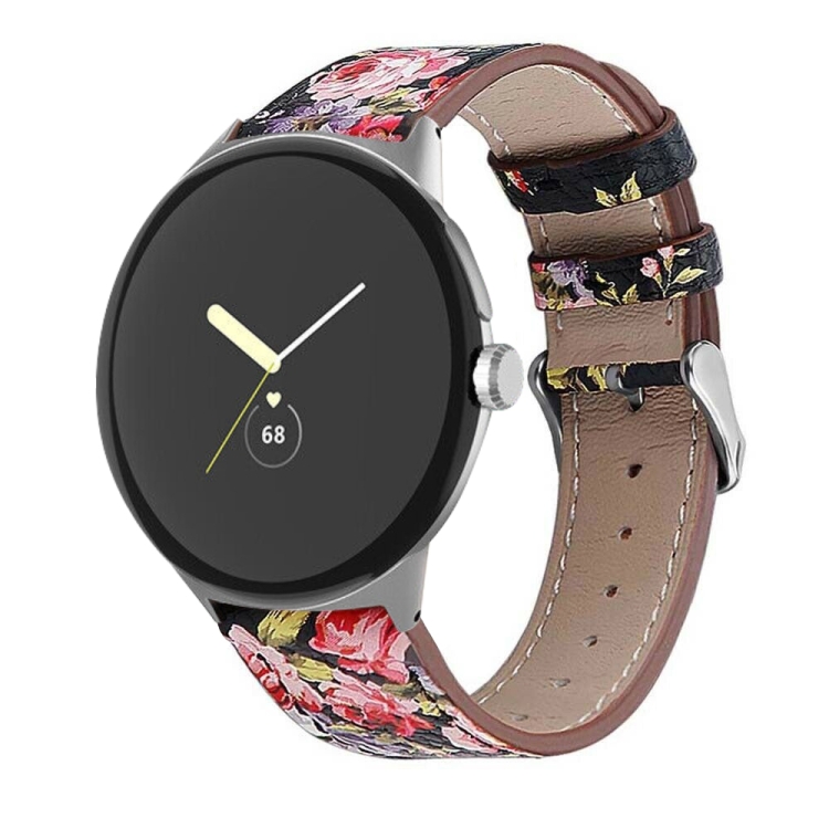 LEATHER Bőrszíj Google Pixel-hoz Watch3 45mm PINK FLOWER