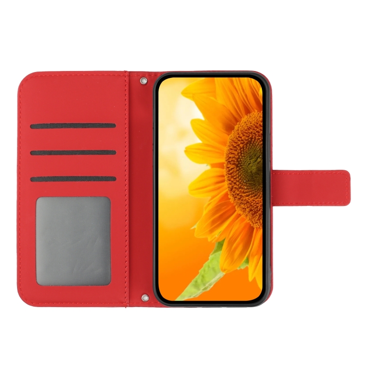 ART SUN FLOWER Pénztárca Tok Szíjjal Realme 11 Pro 5G Piros