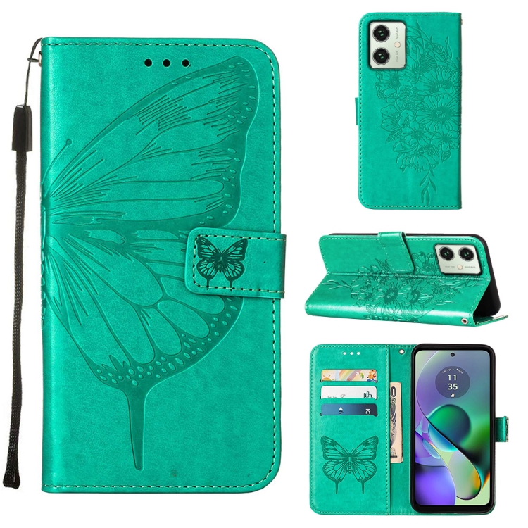 ART BUTTERFLY Pénztárca Tok Motorola Moto G54 5G / G54 5G Power Edition Zöld