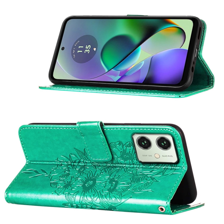 ART BUTTERFLY Pénztárca Tok Motorola Moto G54 5G / G54 5G Power Edition Zöld