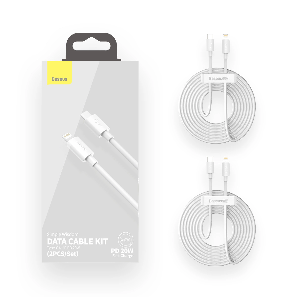 BASEUS SIMPLE WISDOM 2x Kábel USB-C / Lightning 20W 1,5 Méter Fehér