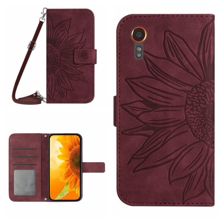 ART SUN FLOWER Pénztárca Tok Samsung Galaxy Xcover 7 Bordóhoz