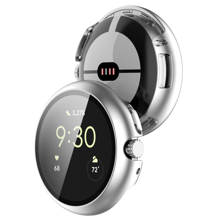 PC TELJES BURKOLAT Üveggel Ellátott Műanyag Borítás A Google Pixel Watch / Pixel Watch 2 Ezüsthöz