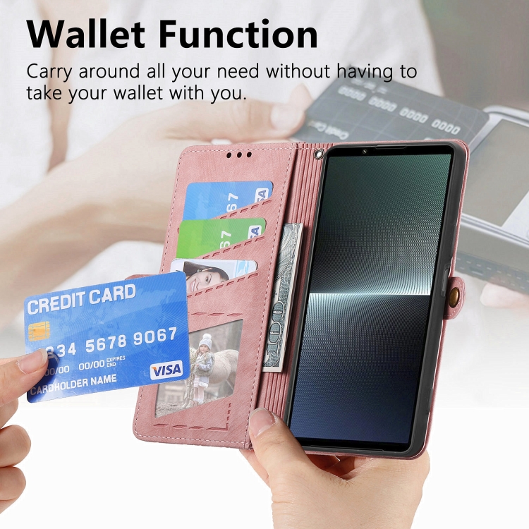 GEOM Wallet Tok Sony Xperia 1 V Rózsaszín Telefonhoz